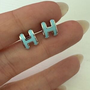 Hermes Blue H Earrings
